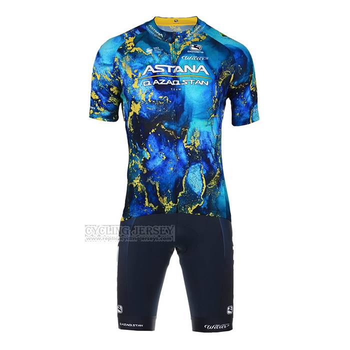 2023 Cycling Jersey Astana Blue Short Sleeve and Bib Short